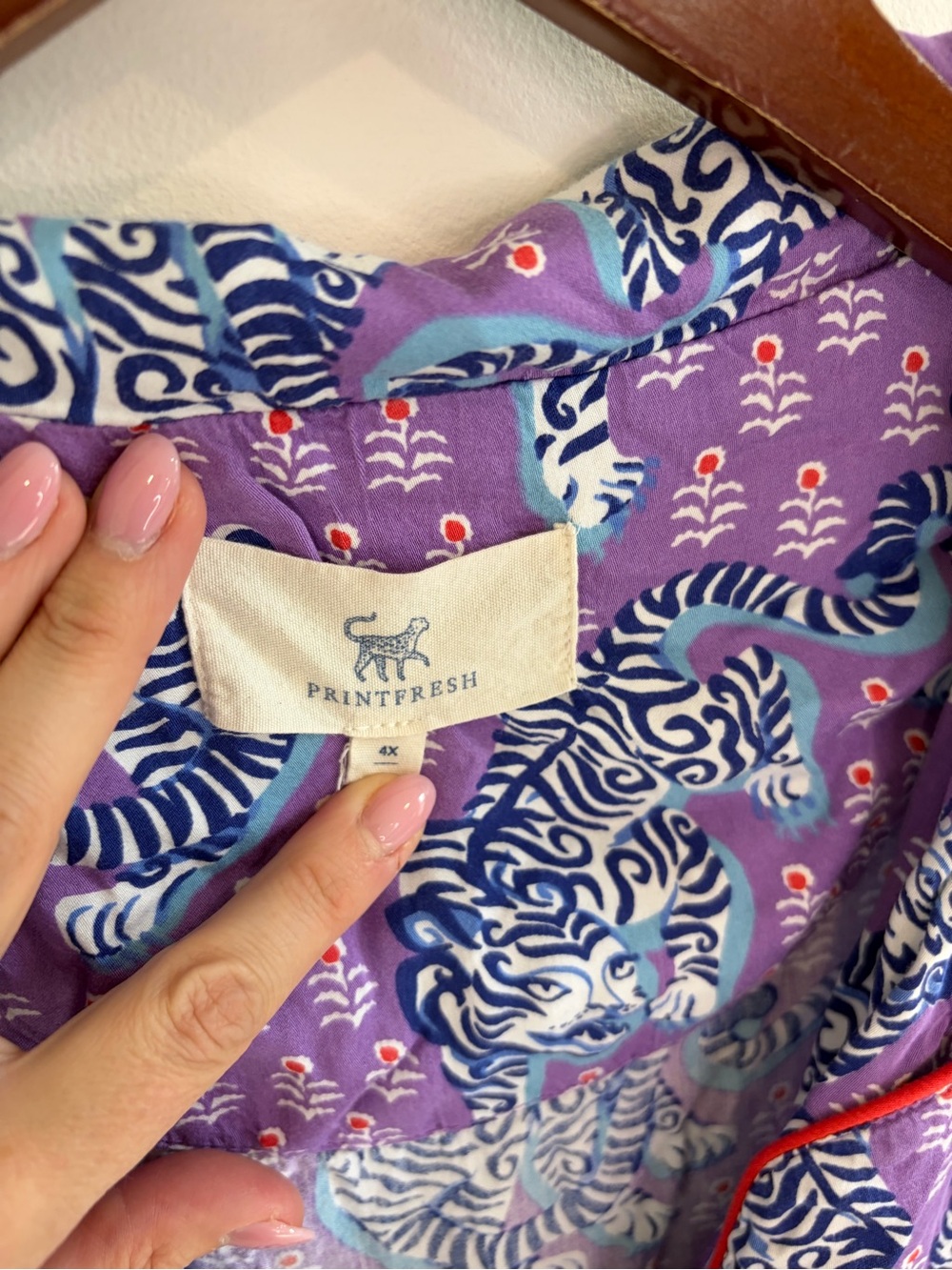 Printfresh Purple Tiger Queen Short Sleeve Pajama Set Plus Size 5X - Picture 7 of 14